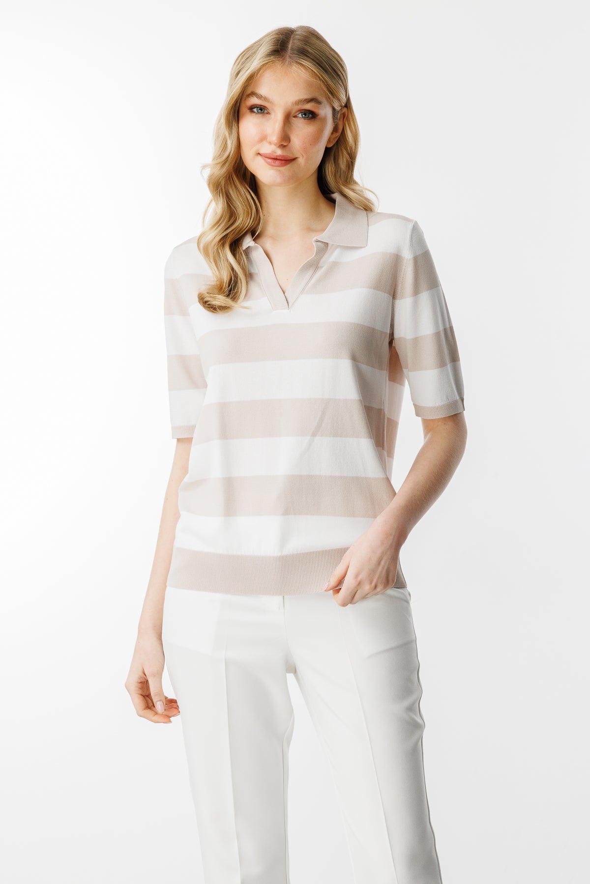 BASIC BOLD STRIPE BLOUSE ECRU-BEIGE