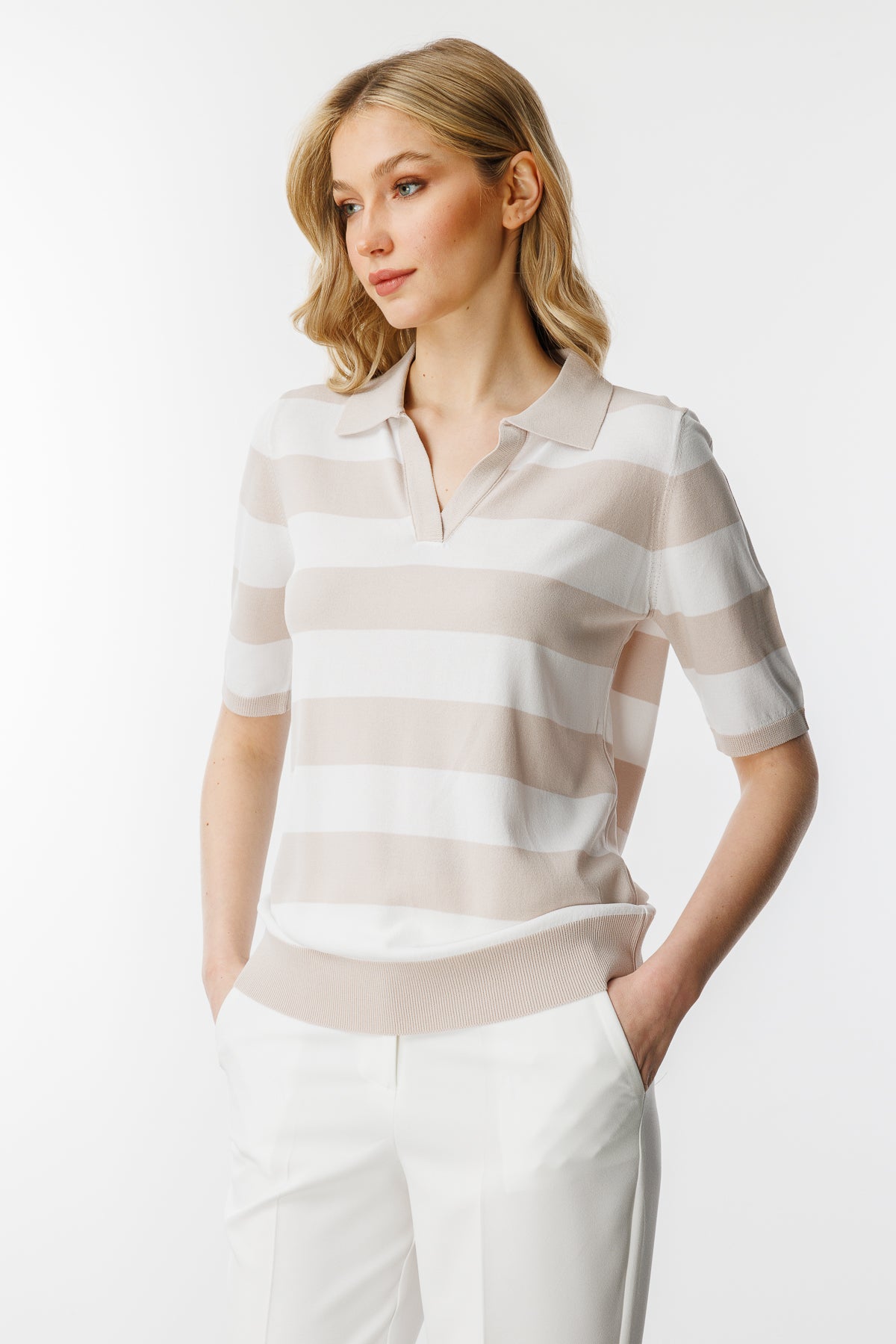 BASIC BOLD STRIPE BLOUSE ECRU-BEIGE