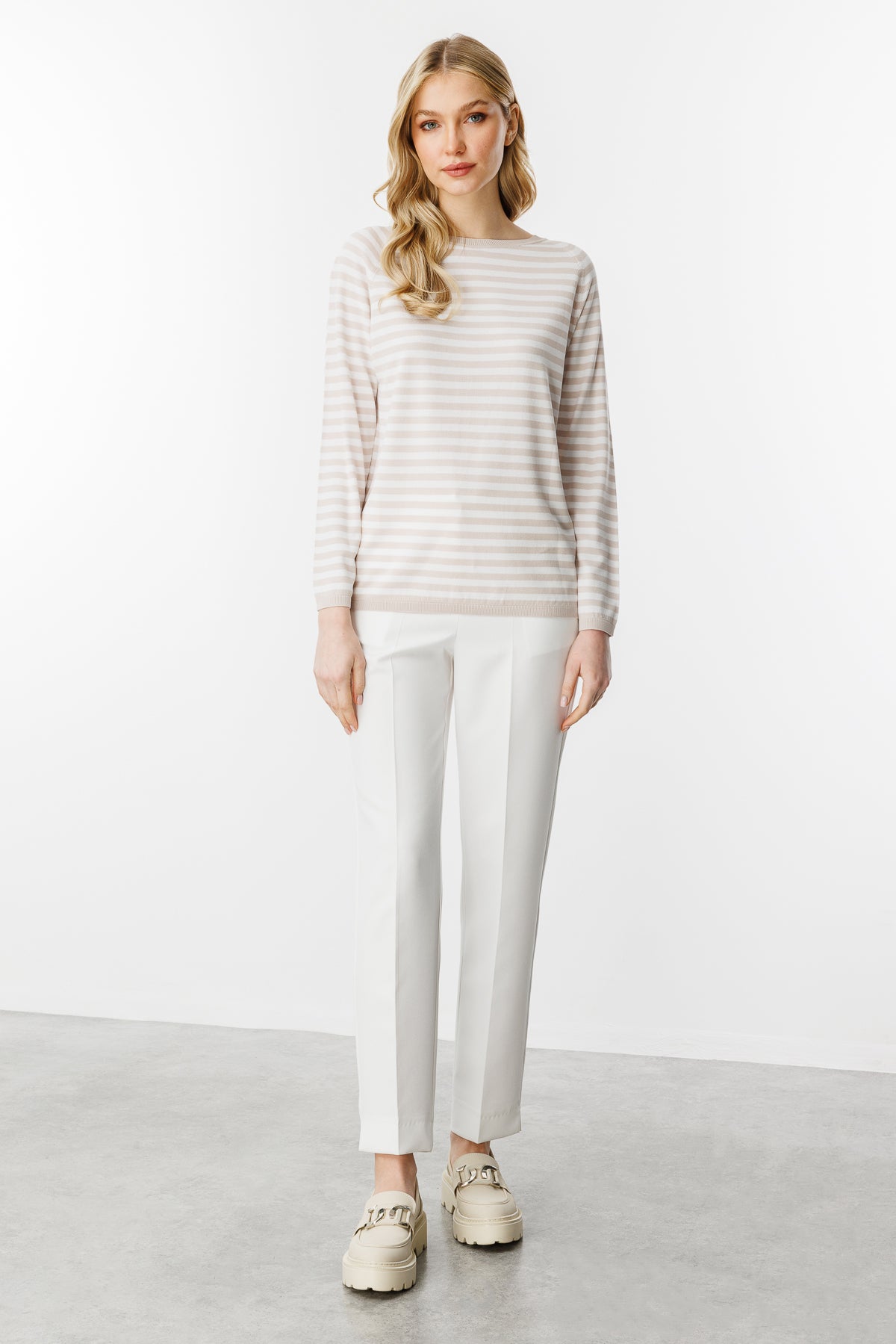 BASIC TROIA BOLD STRIPE BLOUSE BEIGE-ECRU