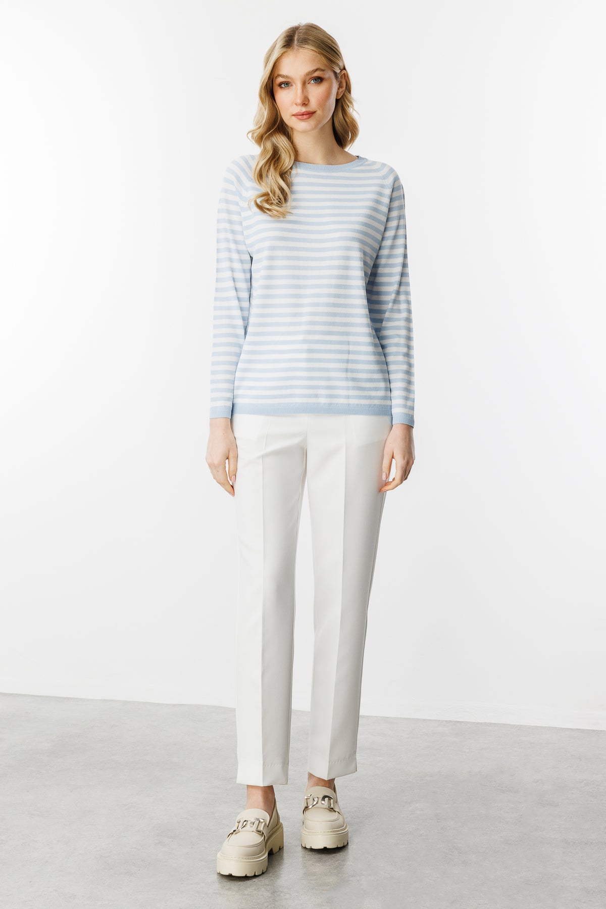 BASIC TROIA BOLD STRIPE BLOUSE BLUE- ECRU
