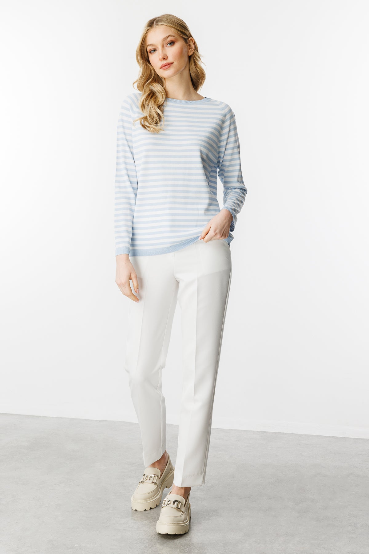 BASIC TROIA BOLD STRIPE BLOUSE BLUE- ECRU
