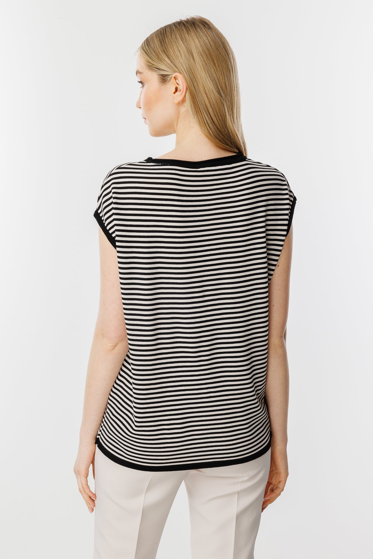 Striped Basic Knit Blouse-Black Mink