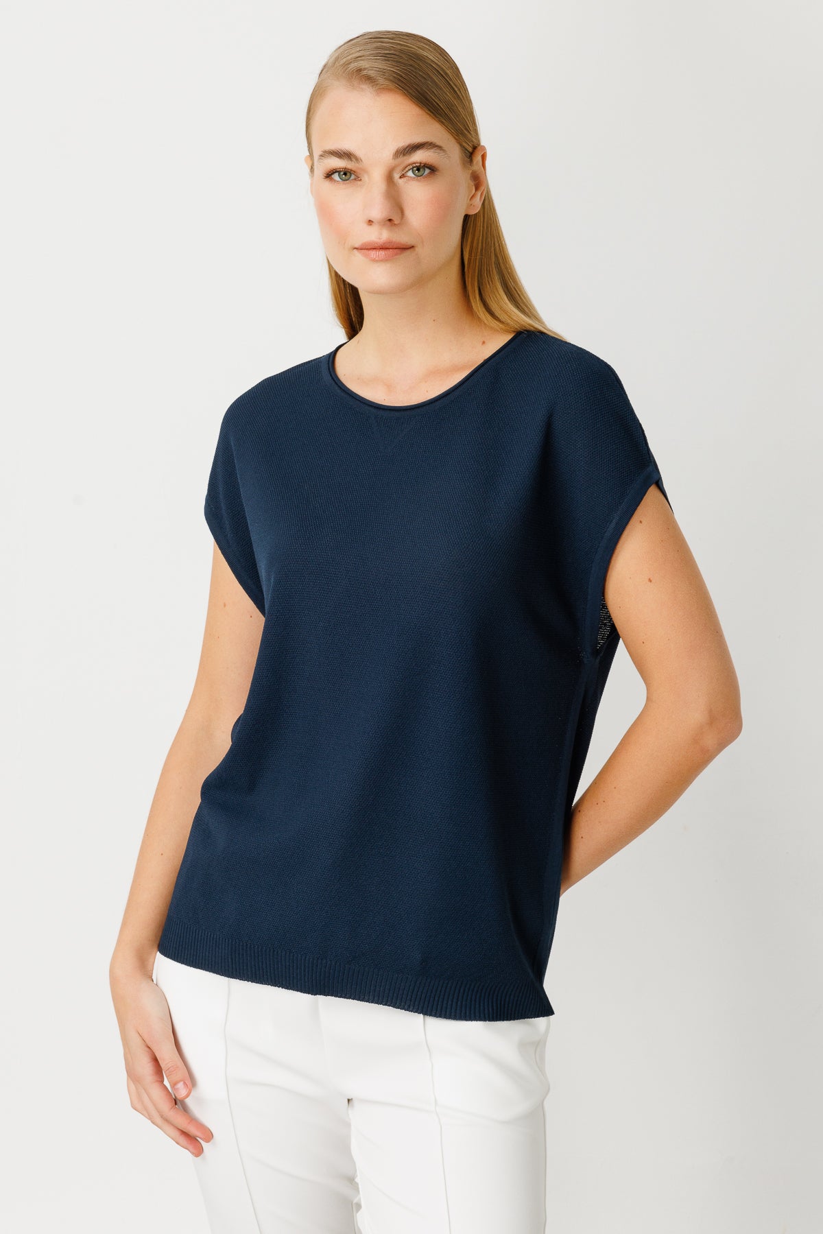 BASIC DIAMANT BLOUSE MARINEBLAUW