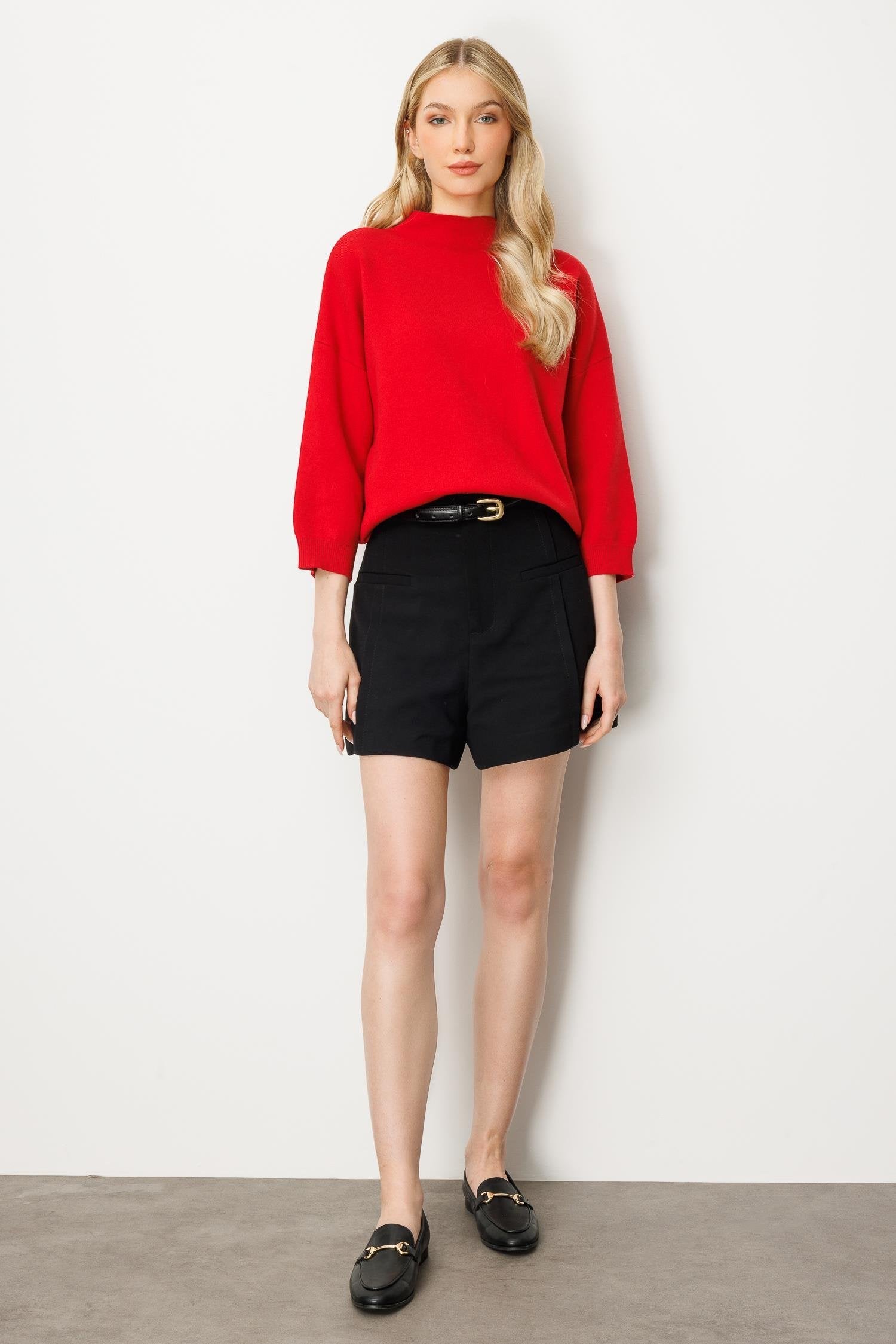 Striped Blouse with Capri Sleeves - Red