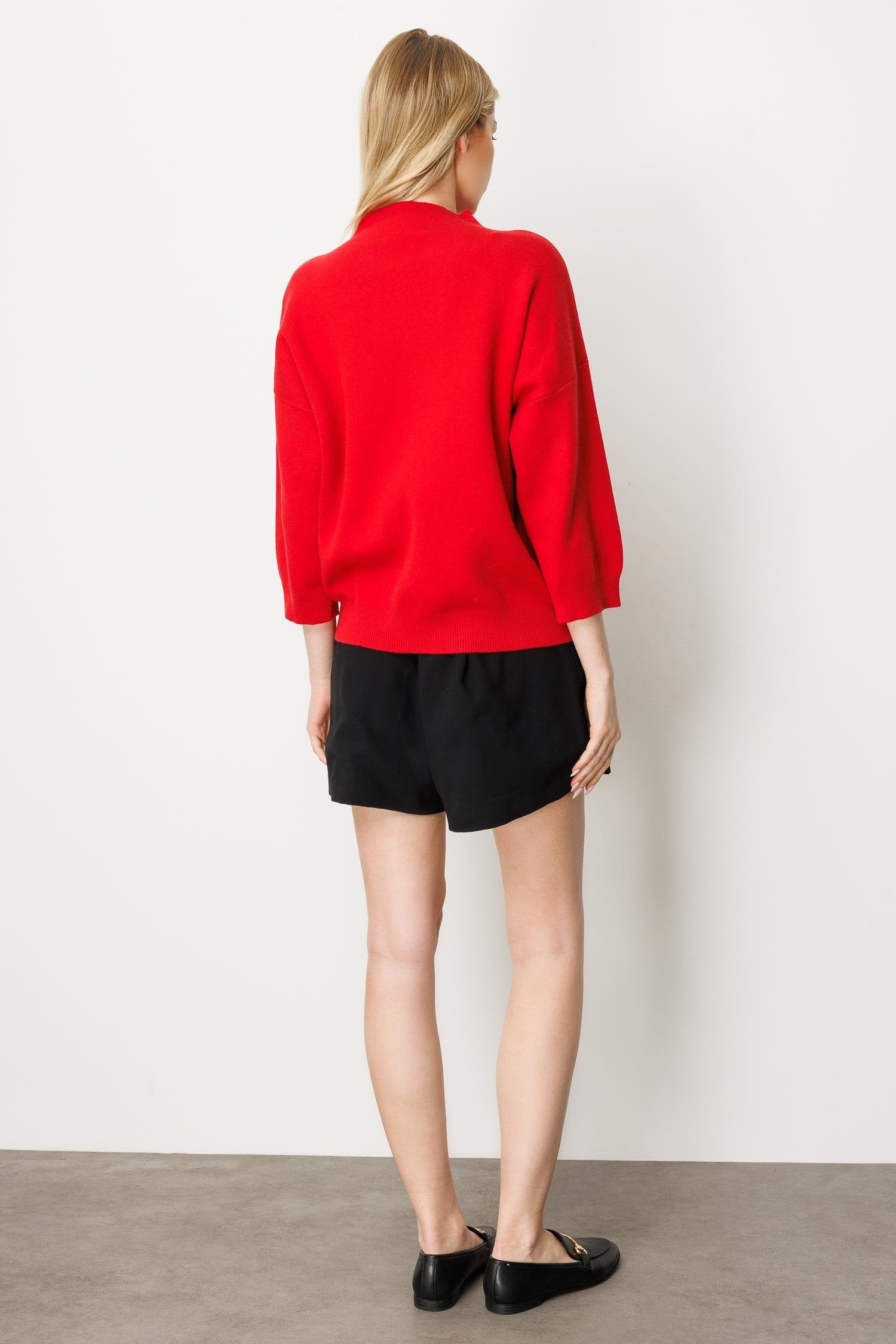 Striped Blouse with Capri Sleeves - Red