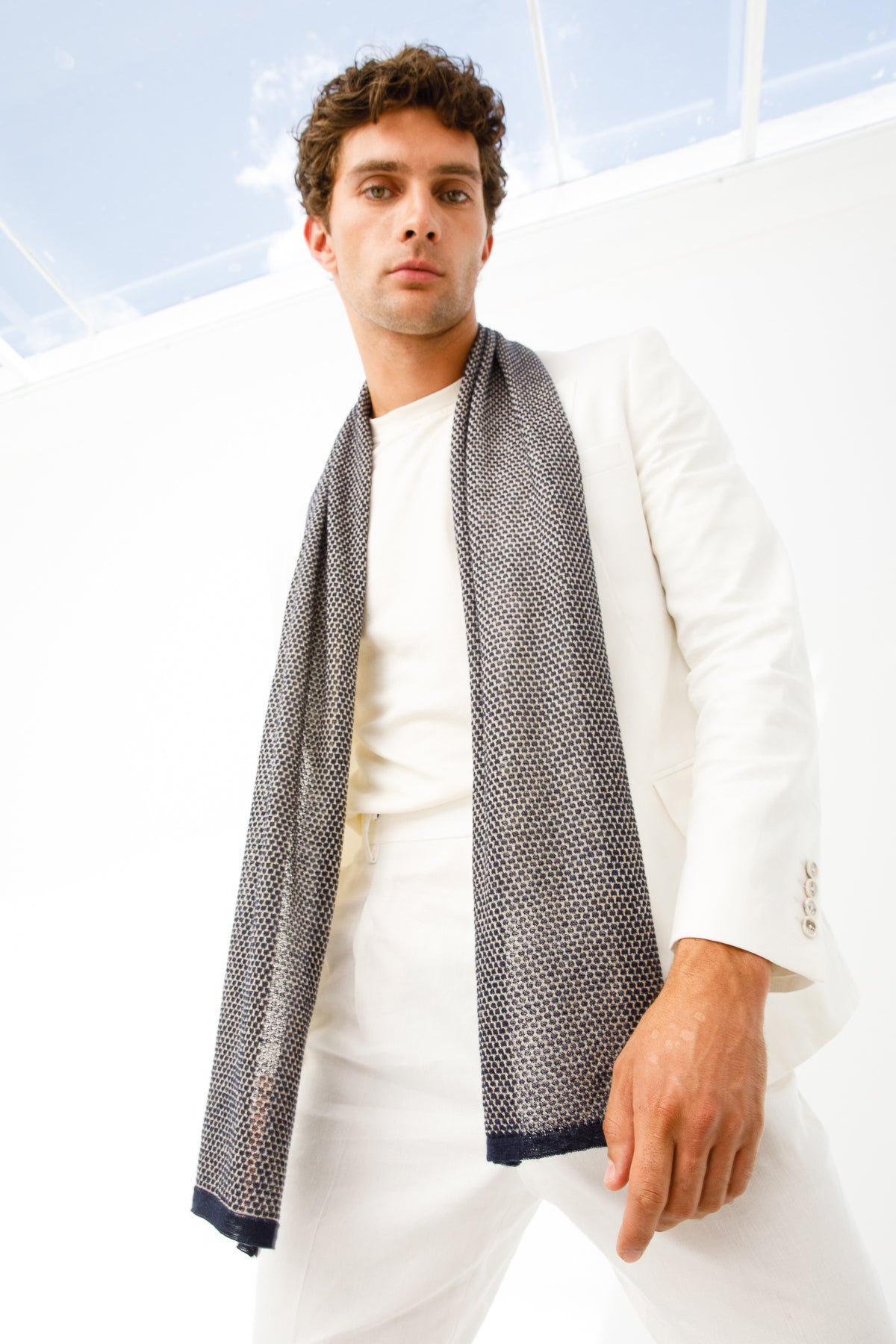 HEREN MIDAS SJAAL MARINEBLAUW-BEIGE