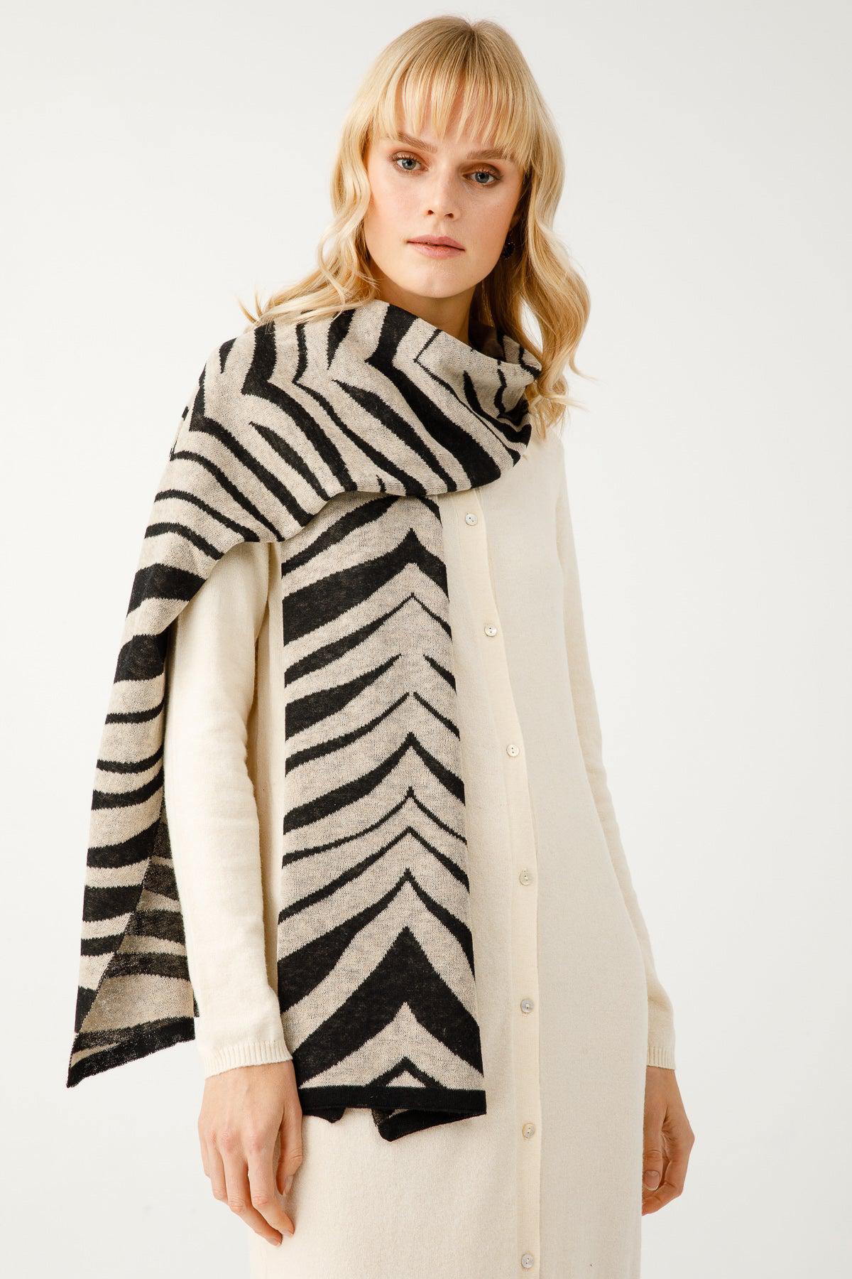 TIJGER SJAAL ZWART-BEIGE