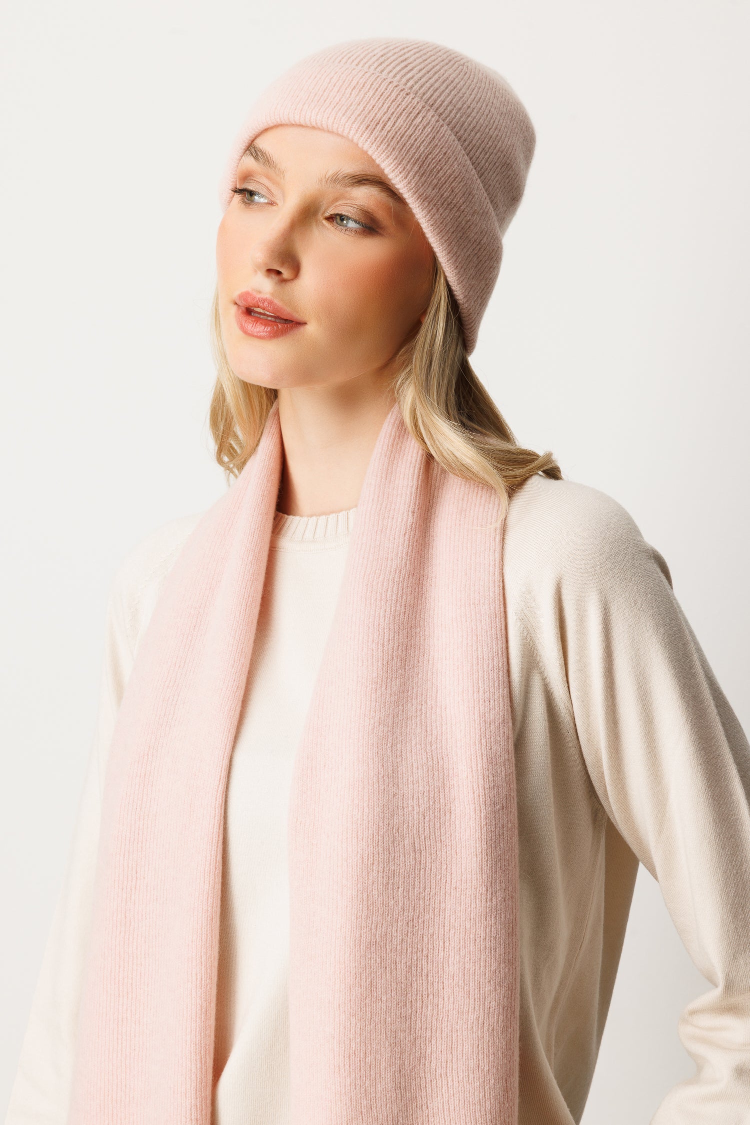 DIANA HOED &amp; SJAAL SET VAN CASHMERE, ROOS