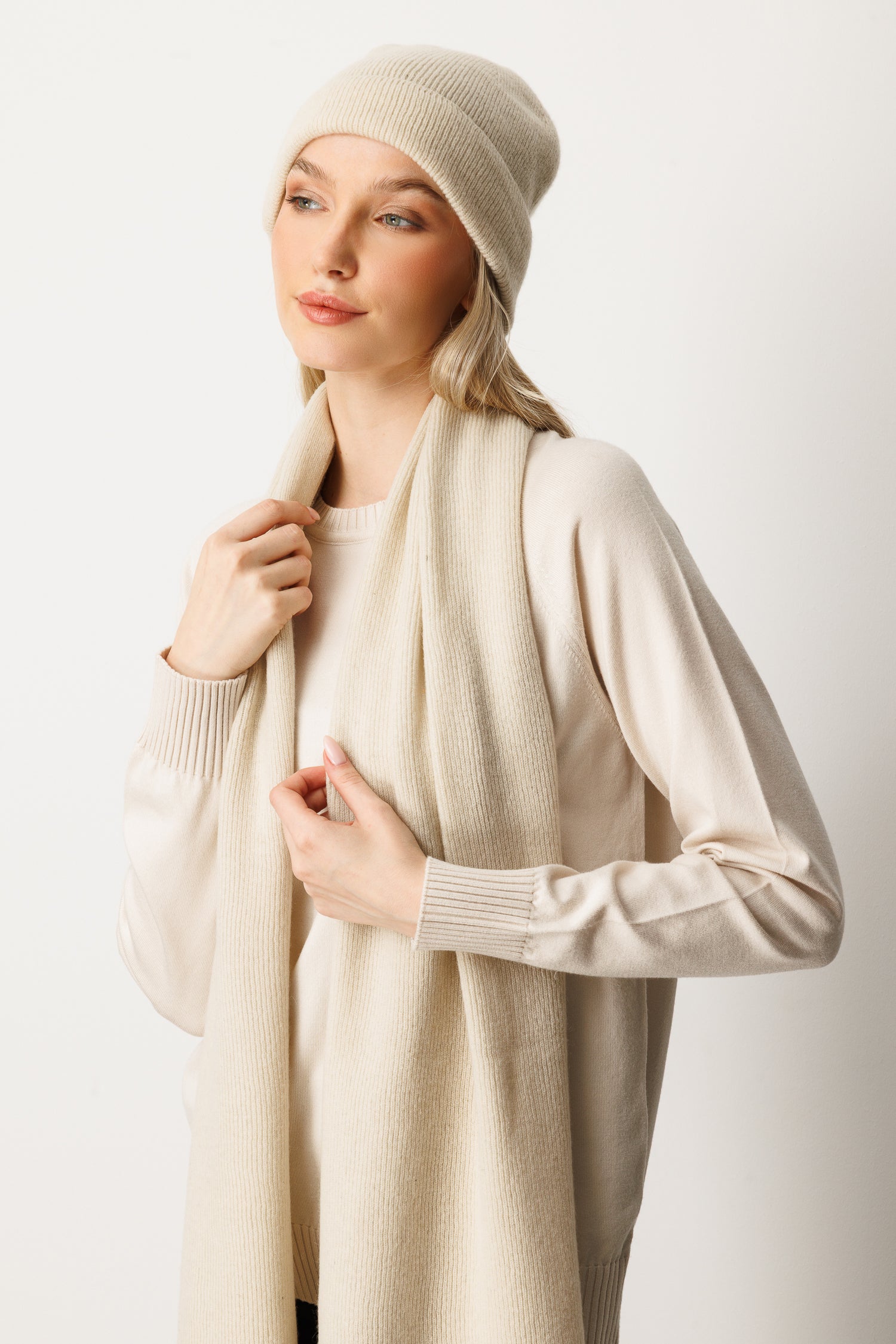 DIANA HOED &amp; SJAAL SET VAN CASHMERE, KLEUR STONE