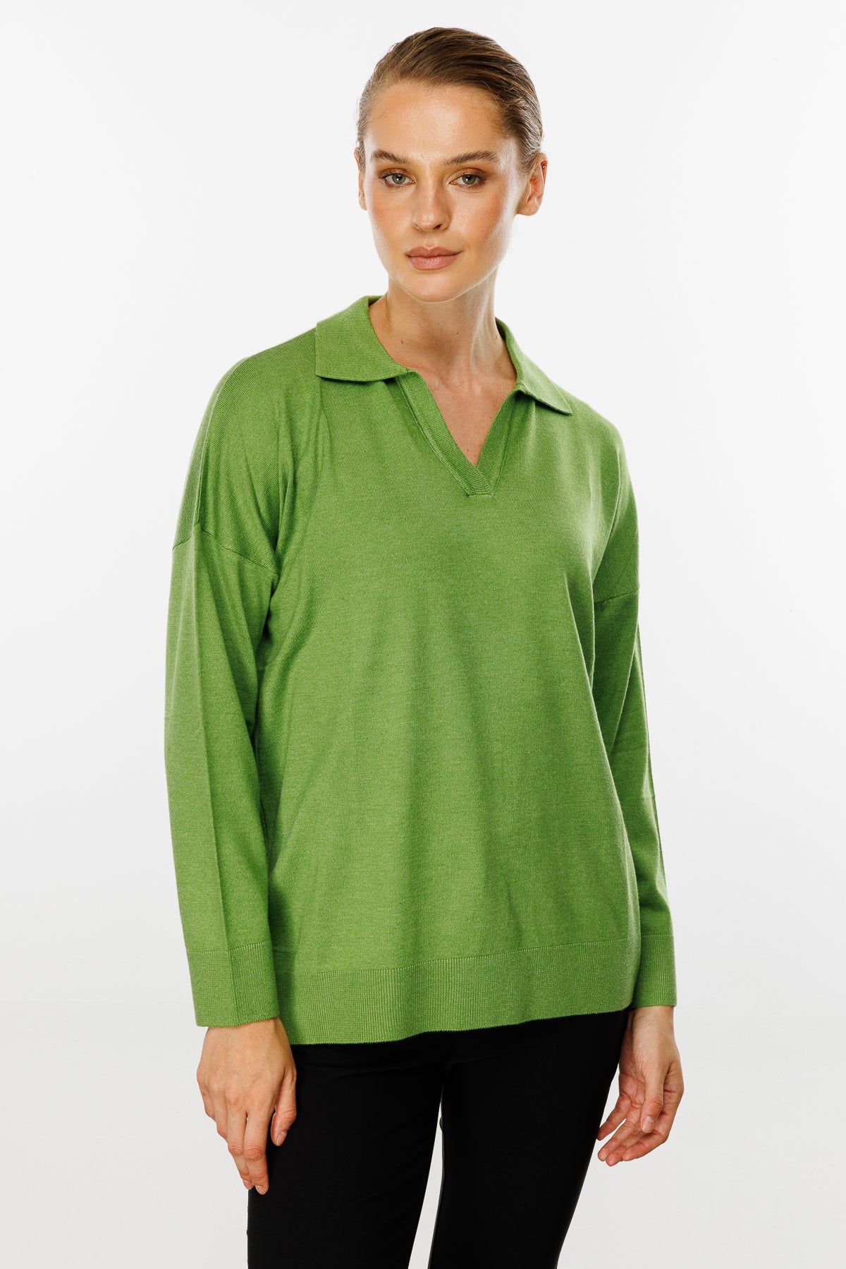 Polo Collar Blouse Light Green