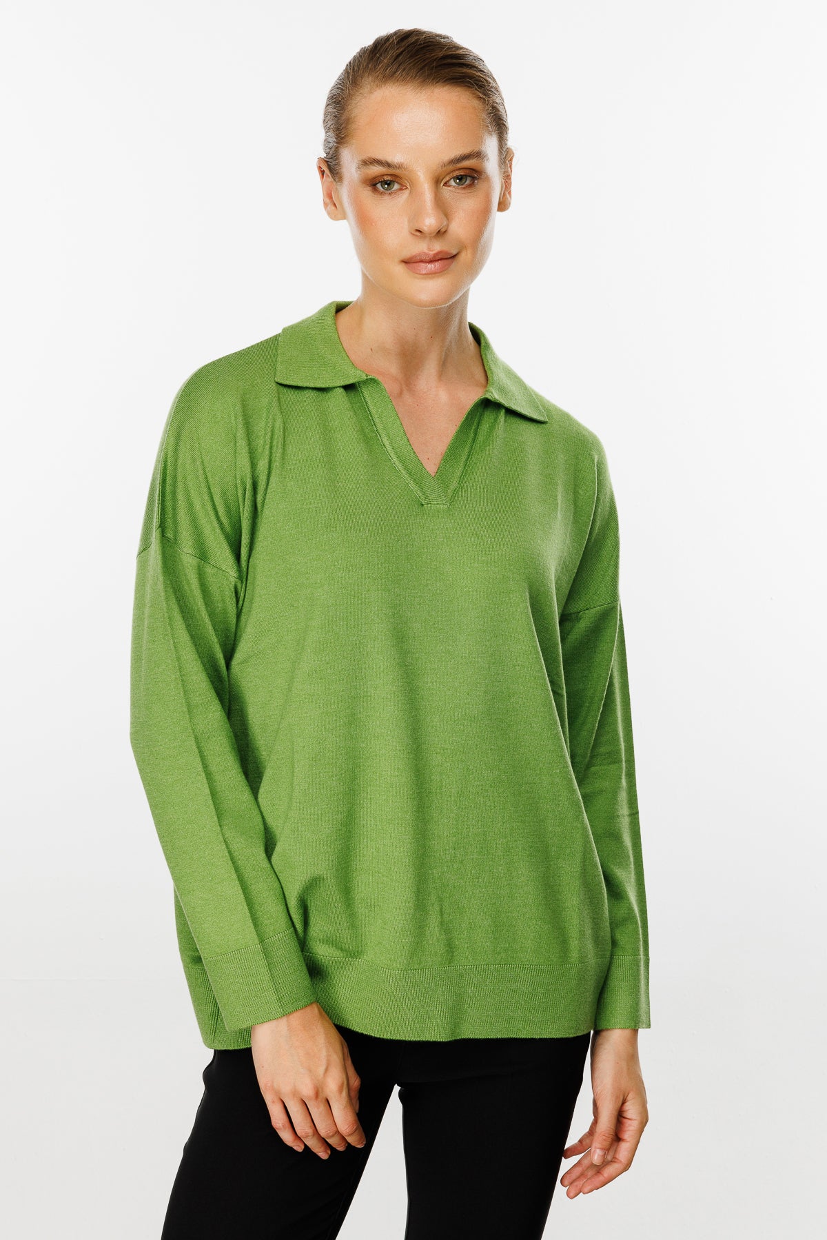 Polo Collar Blouse Light Green