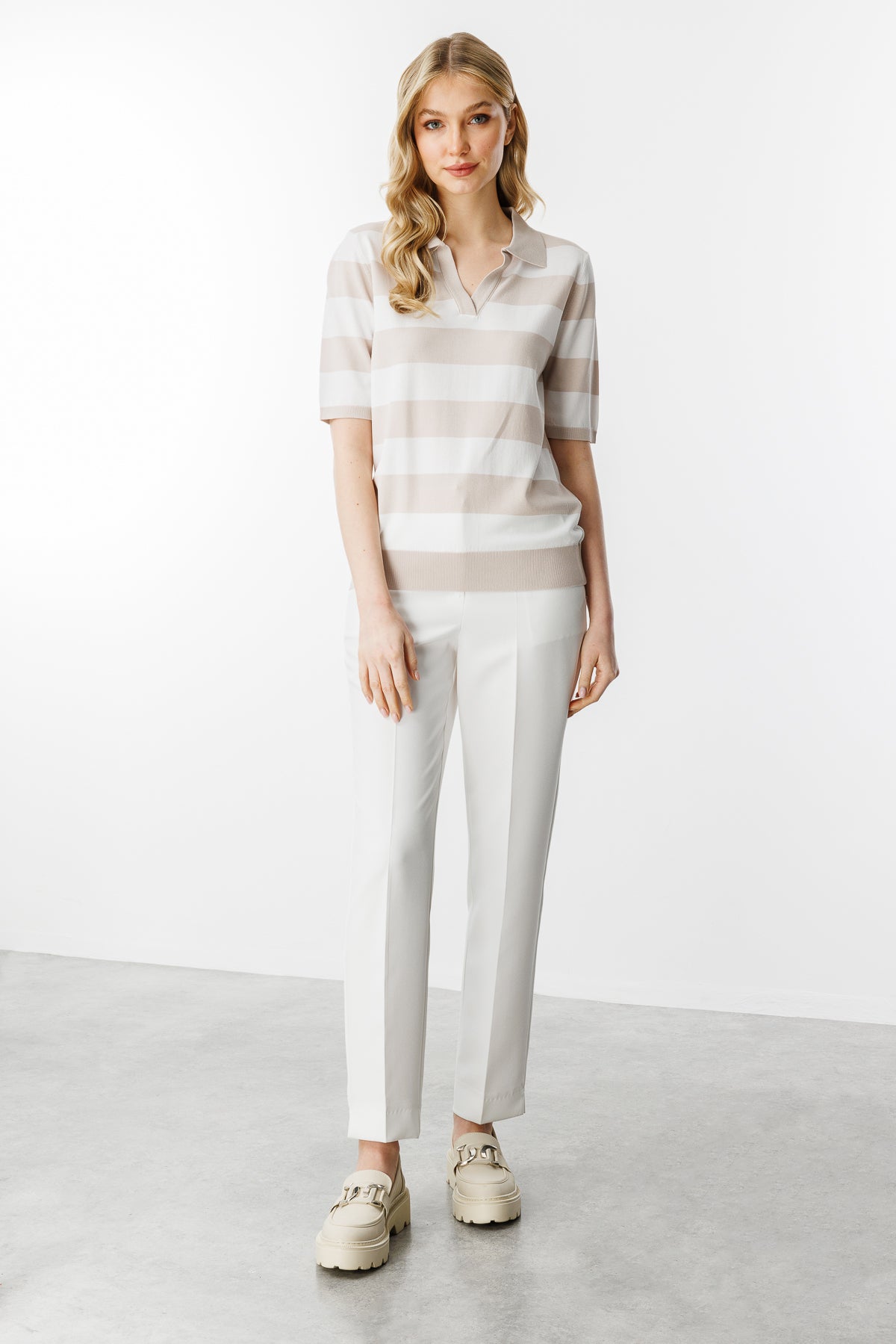 BASIC BOLD STRIPE BLOUSE ECRU-BEIGE