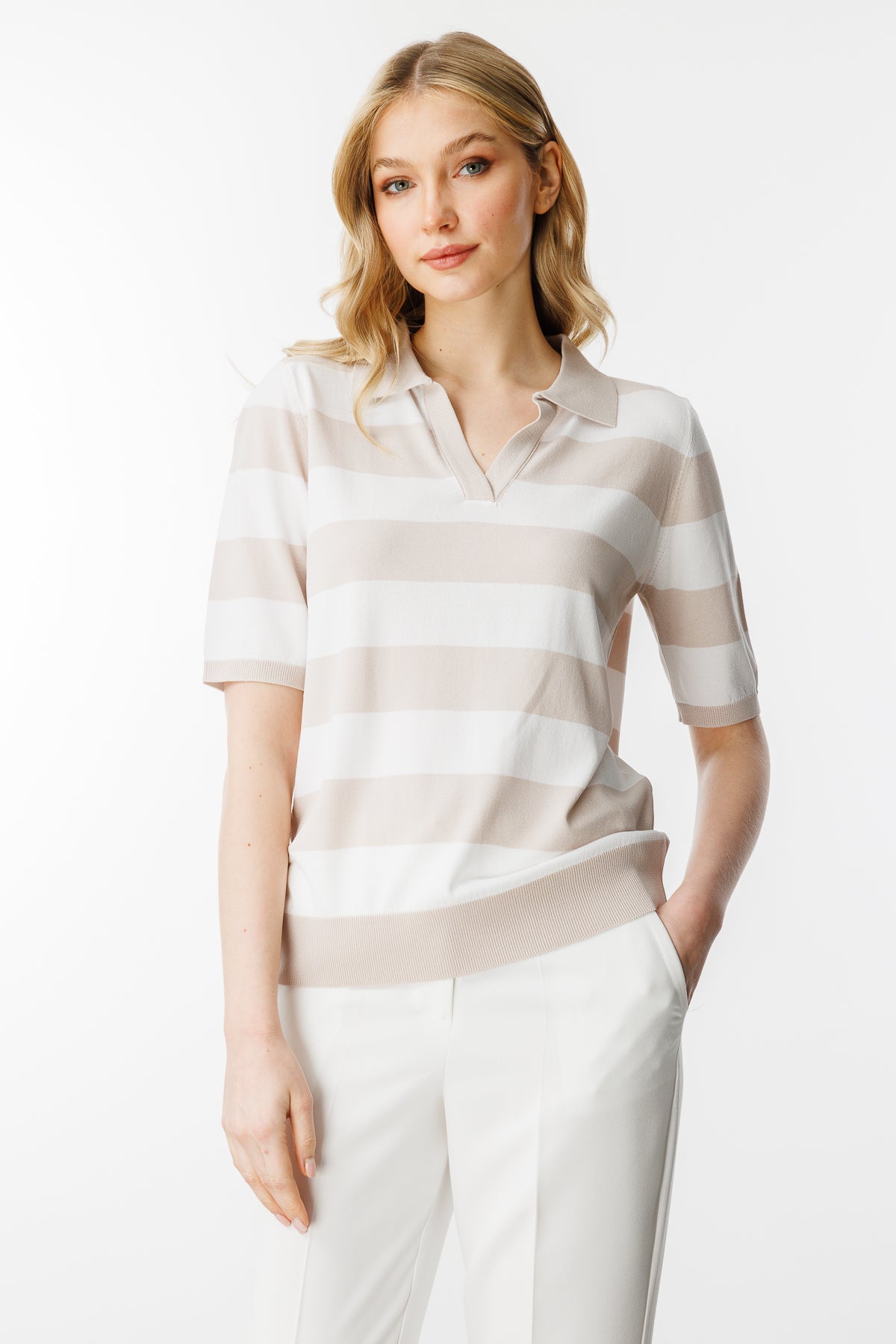 BASIC BOLD STRIPE BLOUSE ECRU-BEIGE