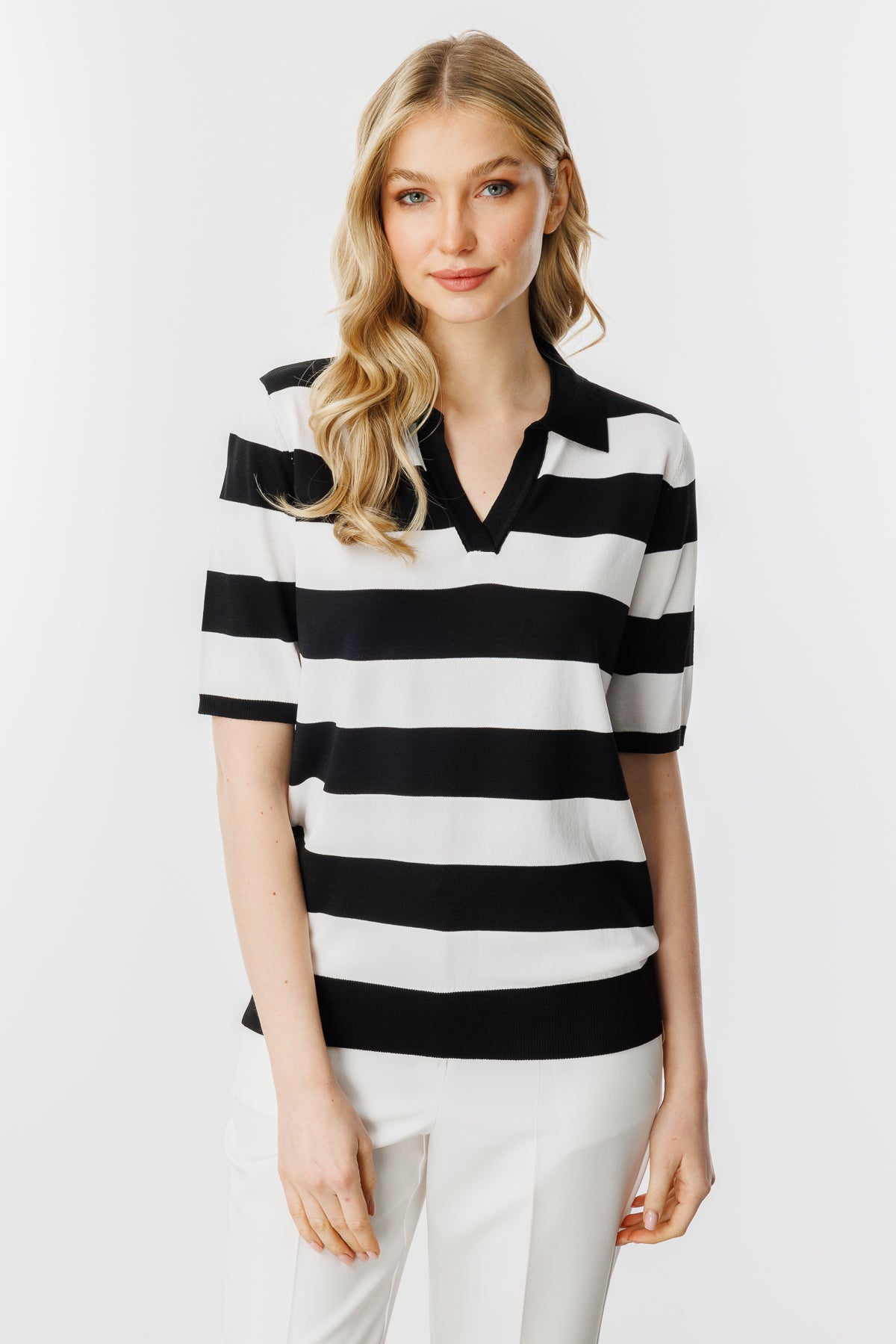 BASIC BOLD STRIPE BLOUSE BLACK-ECRU