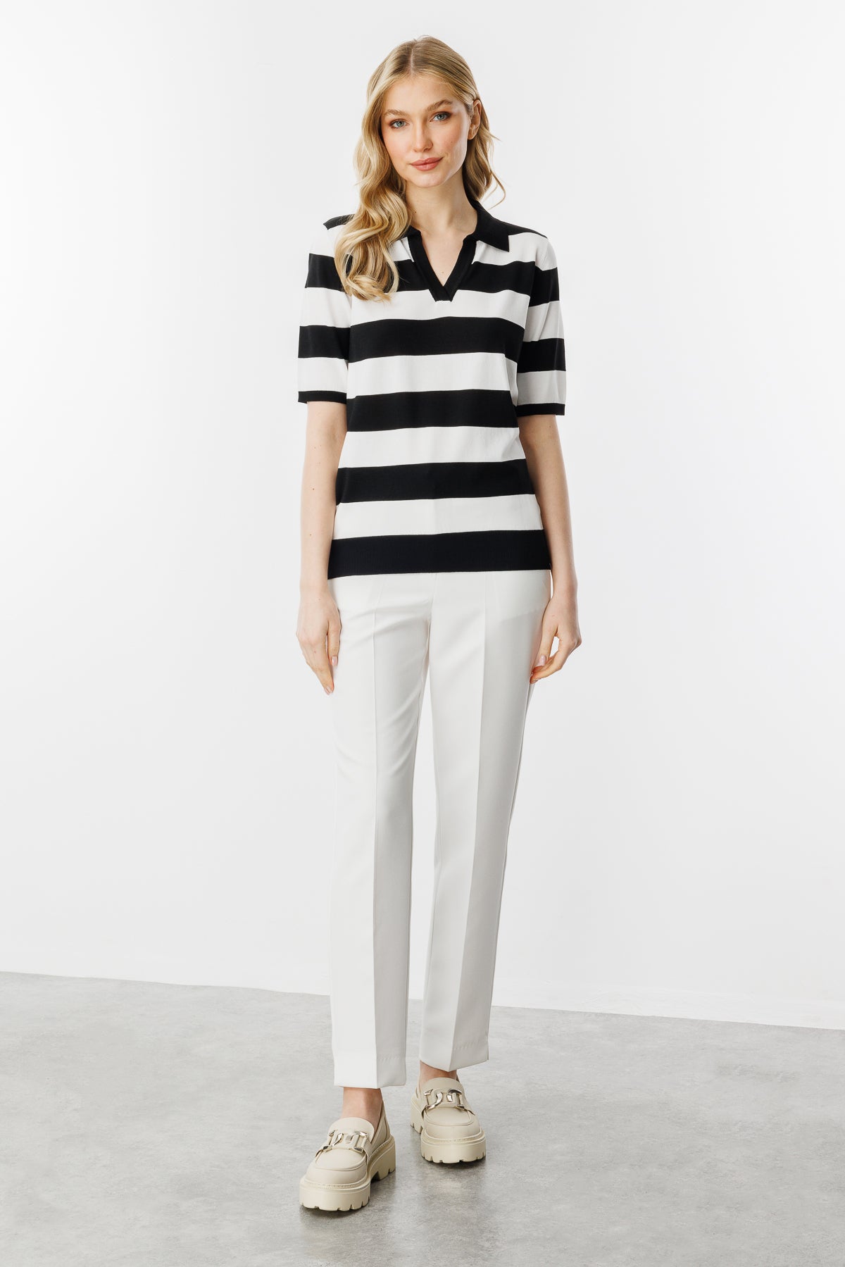 BASIC BOLD STRIPE BLOUSE BLACK-ECRU