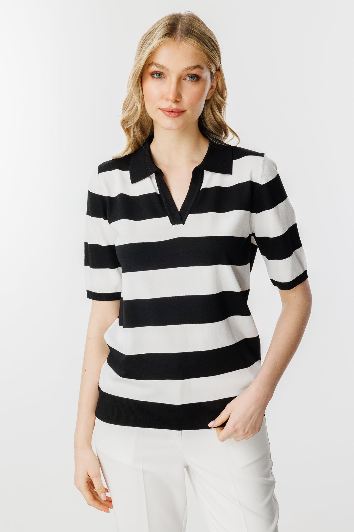 BASIC BOLD STRIPE BLOUSE BLACK-ECRU