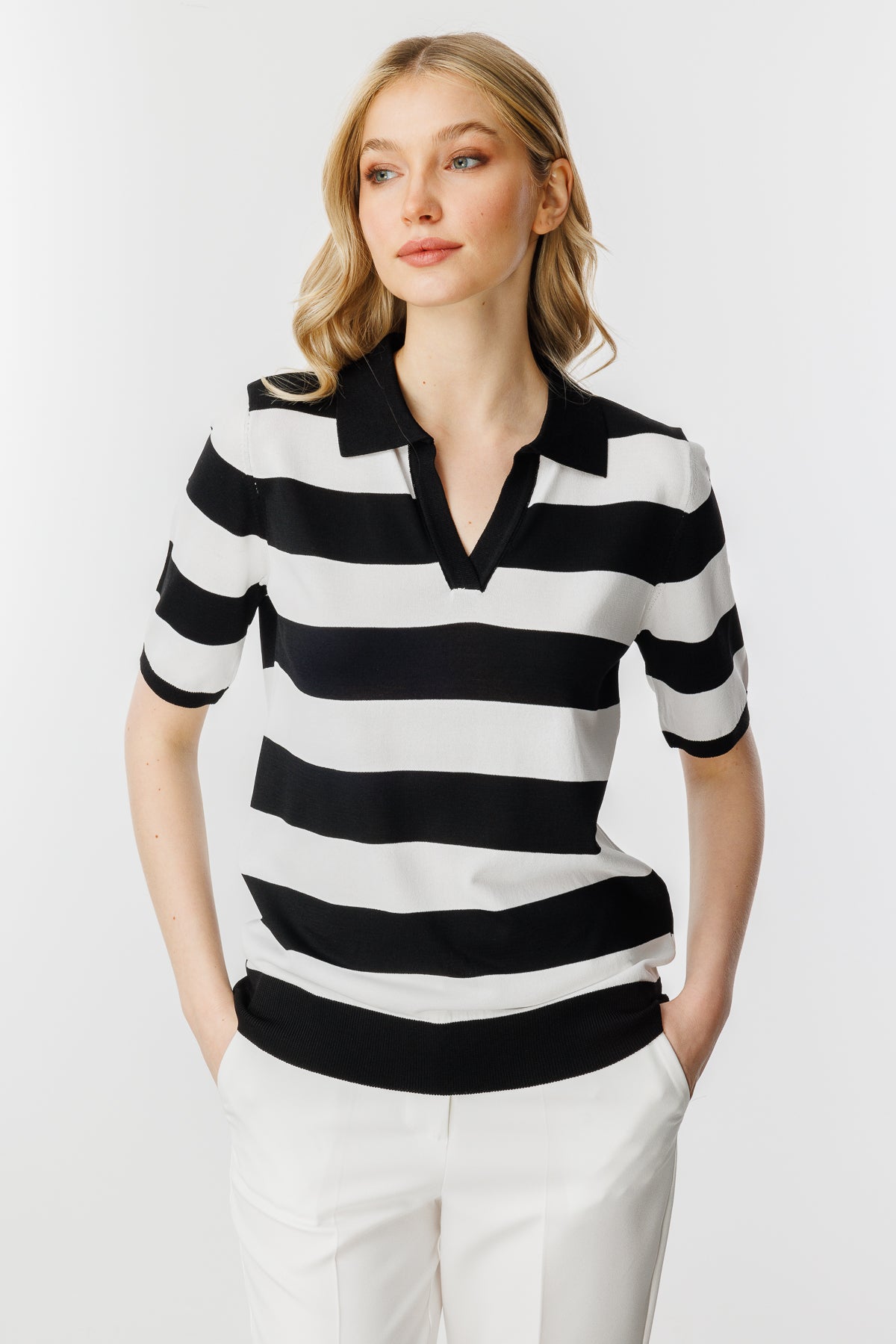 BASIC BOLD STRIPE BLOUSE BLACK-ECRU