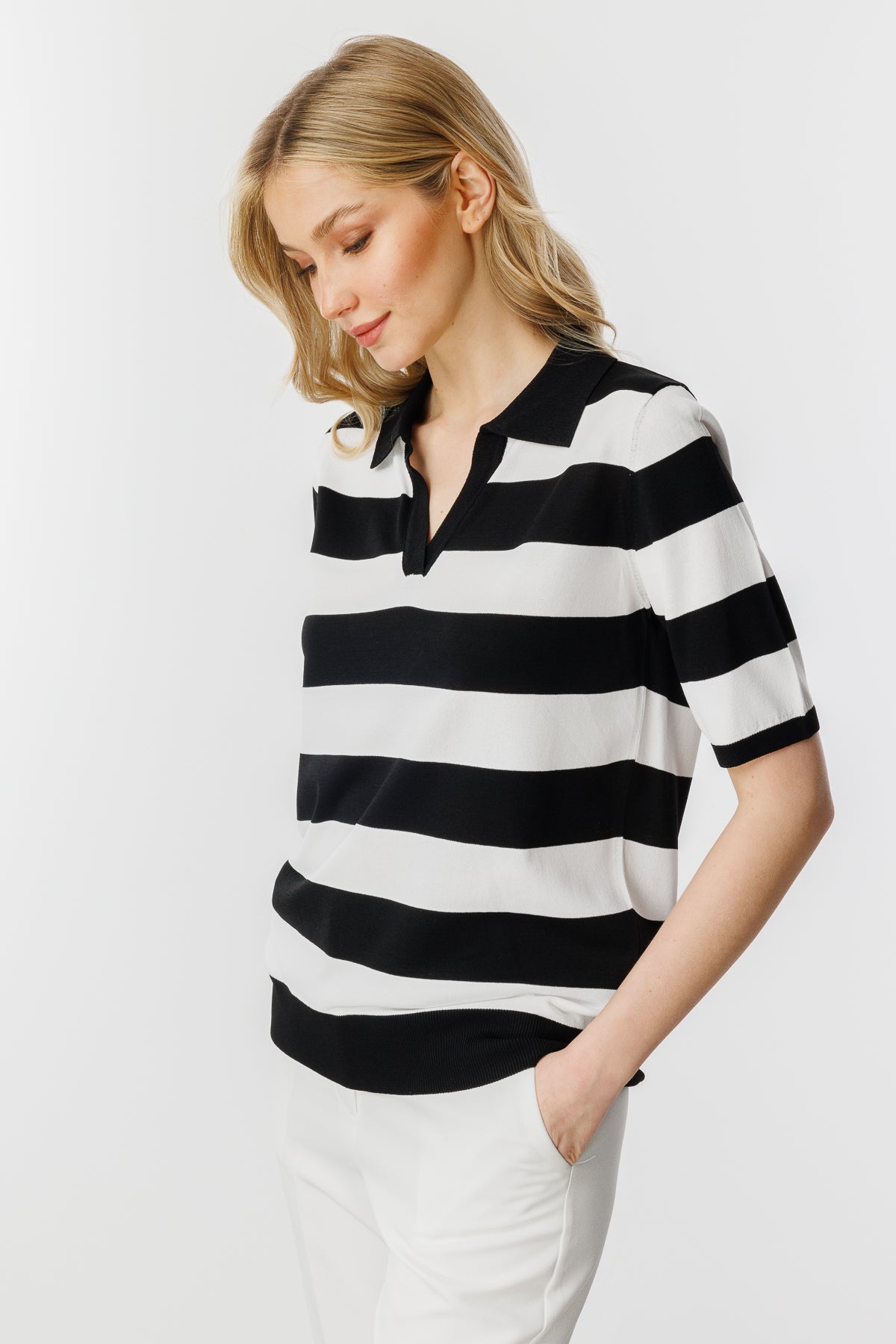 BASIC BOLD STRIPE BLOUSE BLACK-ECRU