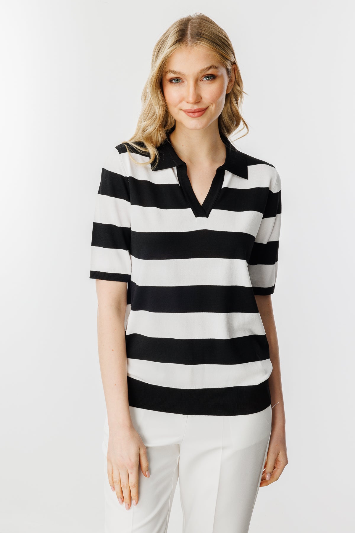 BASIC BOLD STRIPE BLOUSE BLACK-ECRU