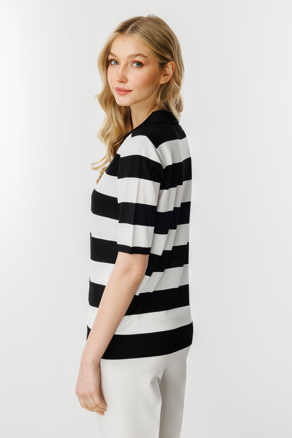 BASIC BOLD STRIPE BLOUSE BLACK-ECRU
