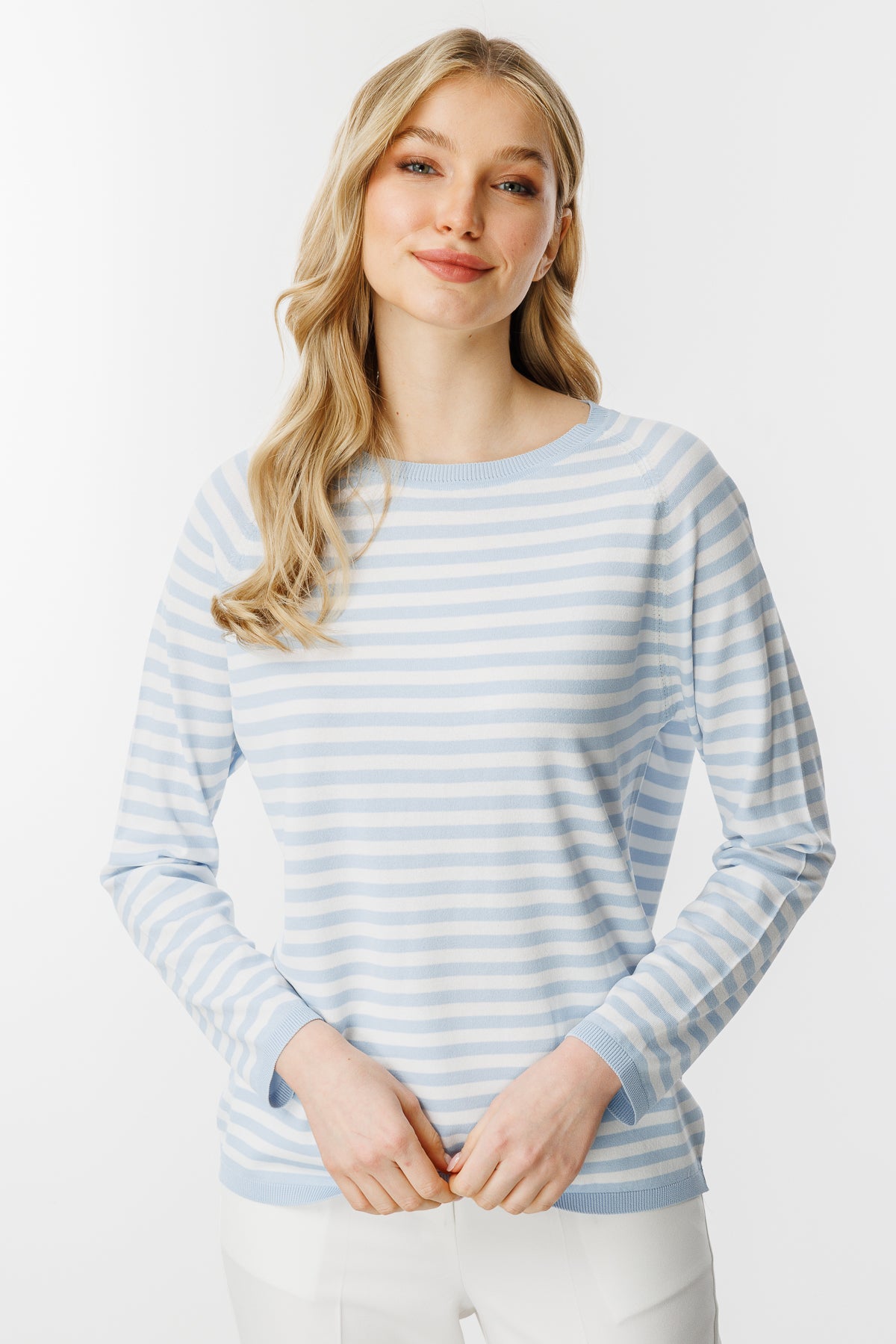 BASIC TROIA BOLD STRIPE BLOUSE BLUE- ECRU