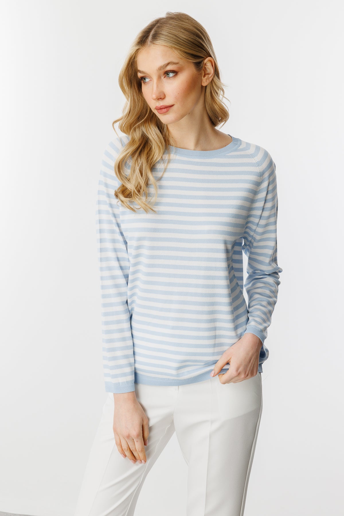 BASIC TROIA BOLD STRIPE BLOUSE BLUE- ECRU