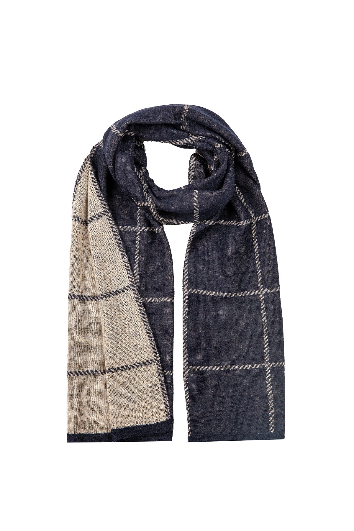 MEN ROMAN CHECK SCARF NAVY-ECRU
