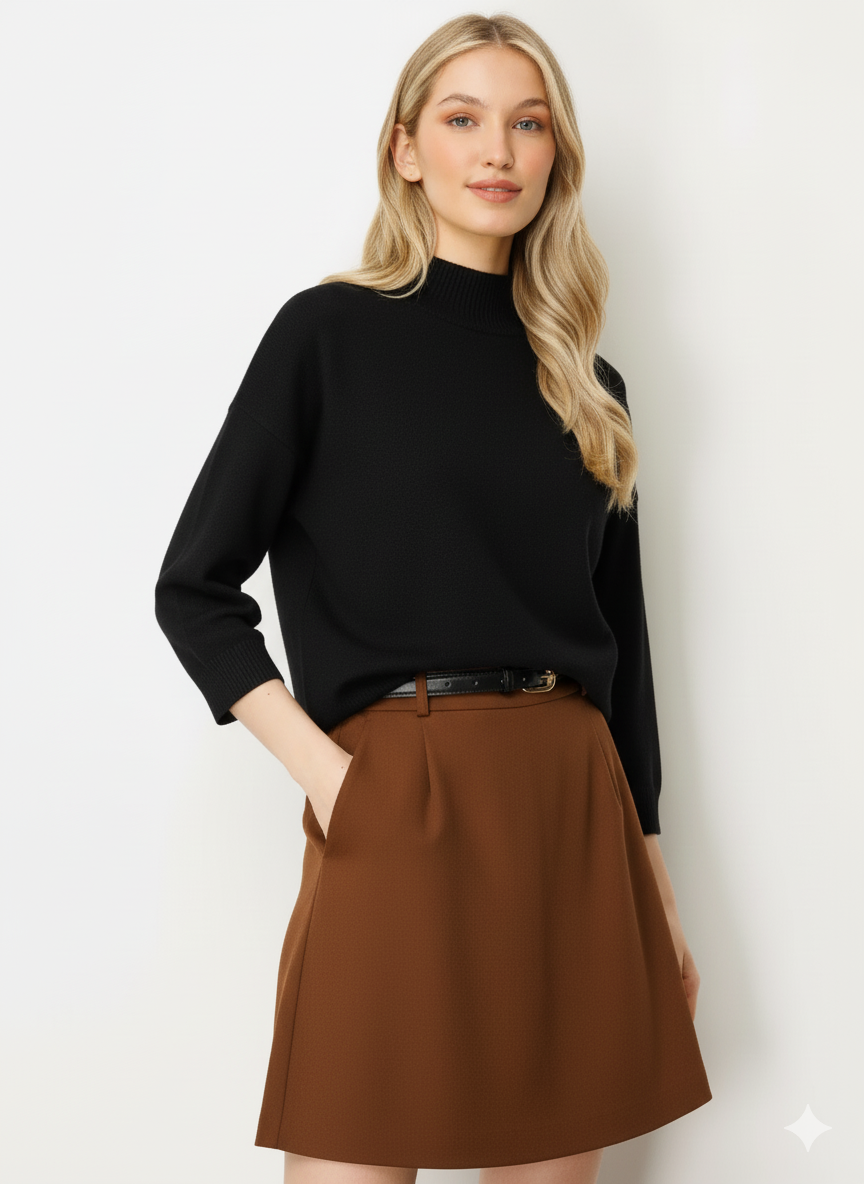 Striped Blouse with Capri Sleeves - Black