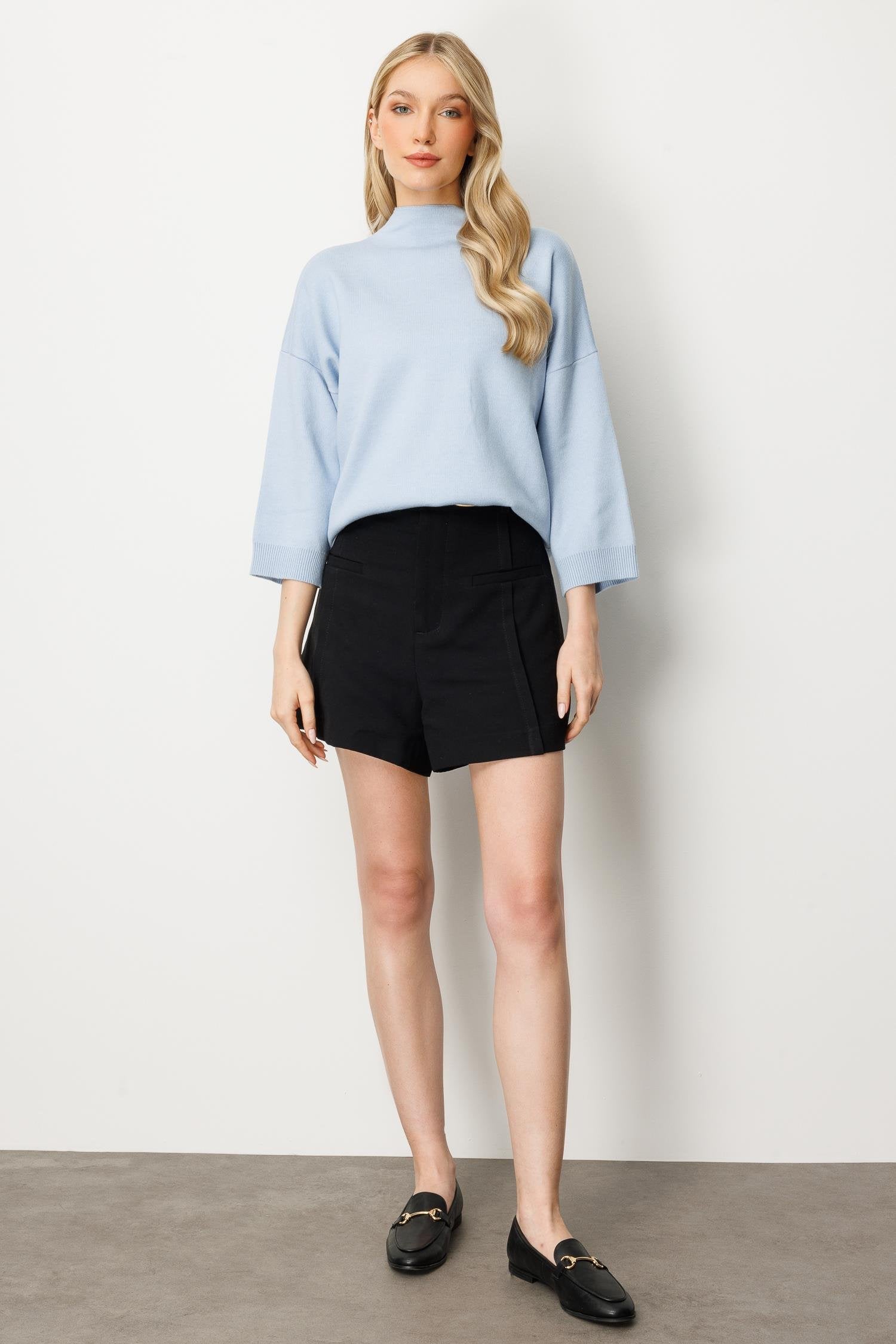 Striped Blouse with Capri Sleeves - Blue