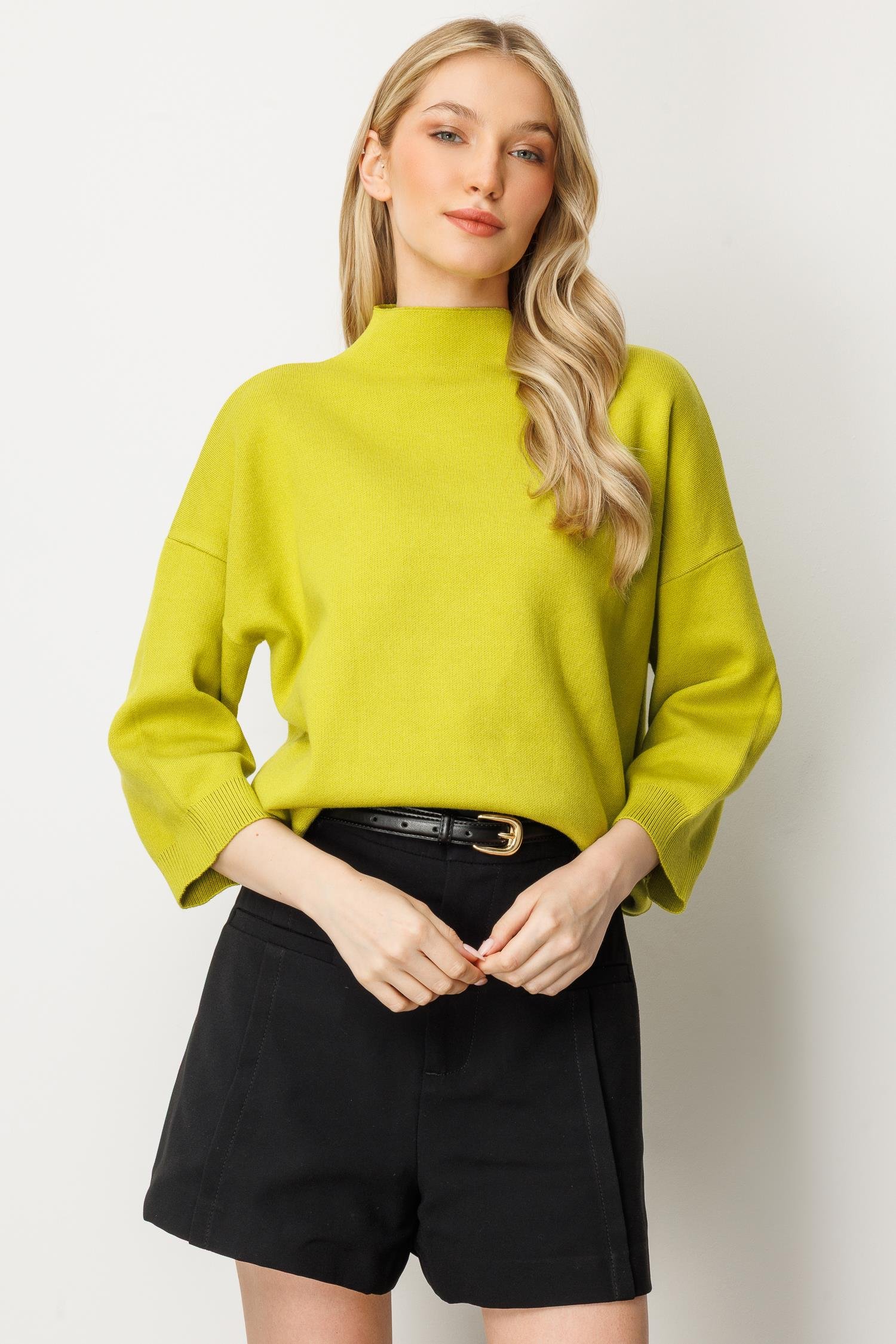 Striped Blouse with Capri Sleeves - Green