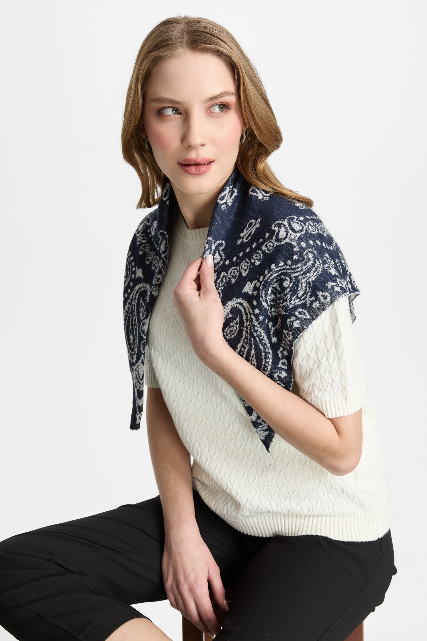 PERA FOULARD NAVY-ECRU