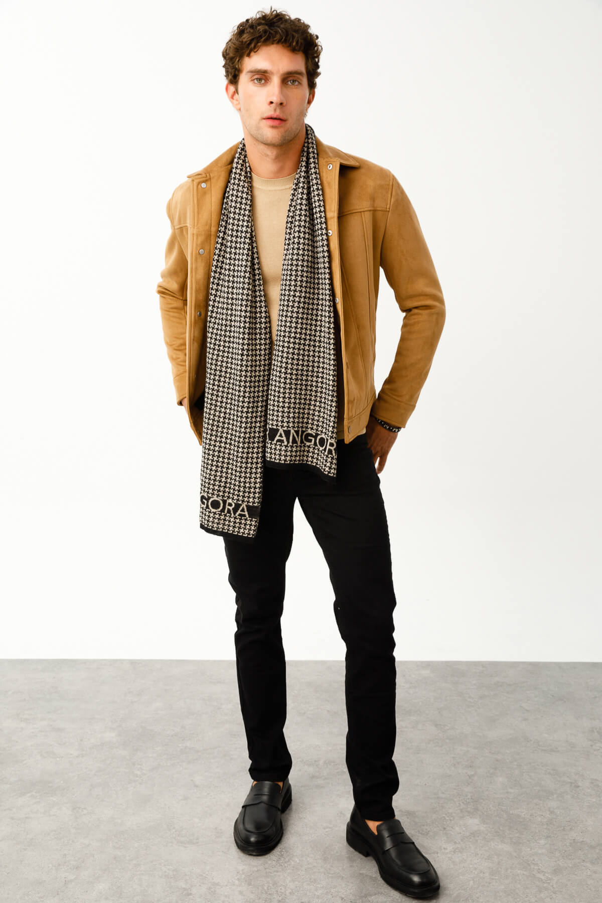 HEREN GORDION SJAAL ZWART-BEIGE