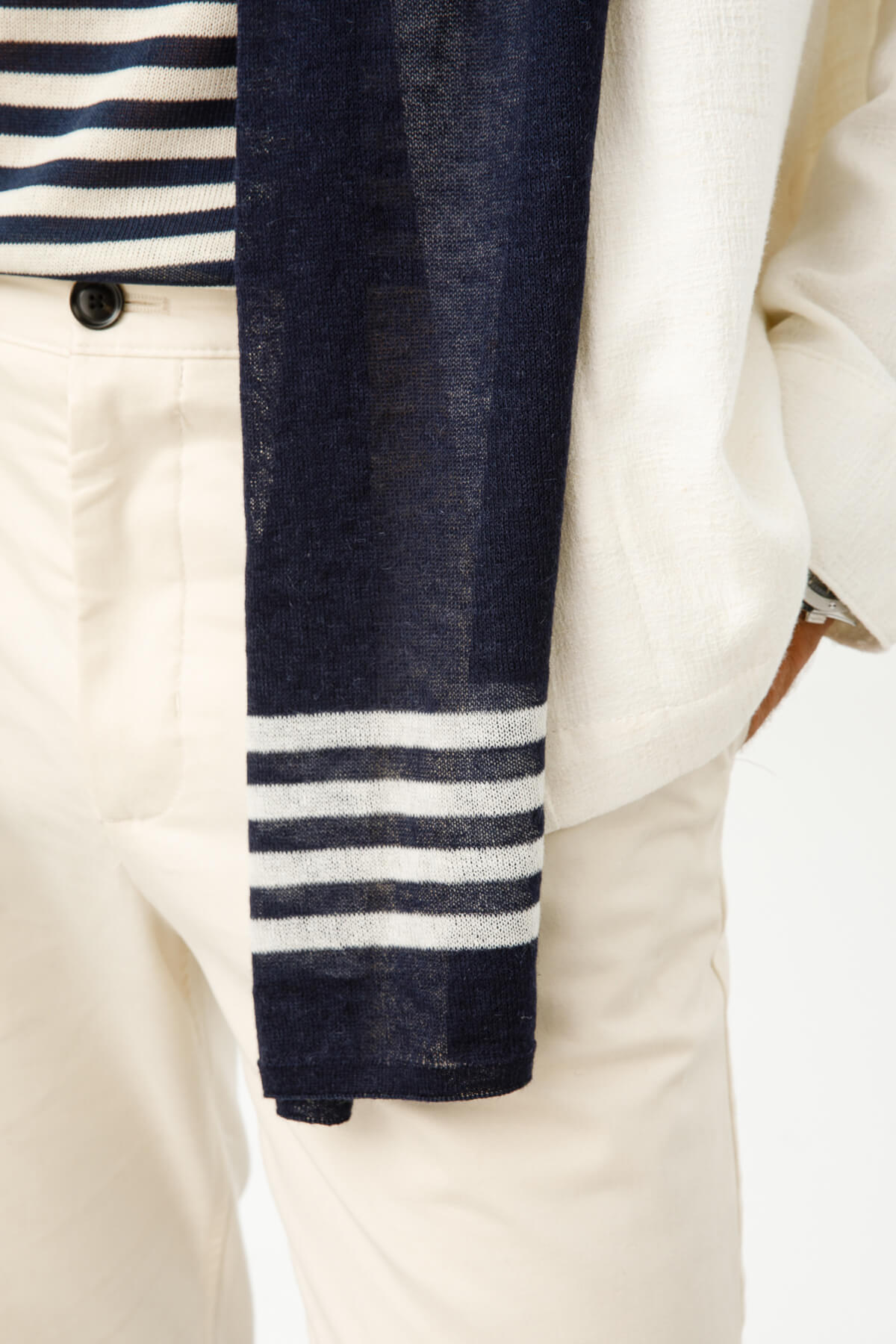 MANNEN MARINEBLAUW SJAAL MARINEBLAUW-ECRU